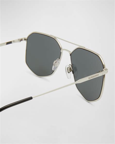 Burberry Men's Ozwald Steel Aviator Sunglasses 